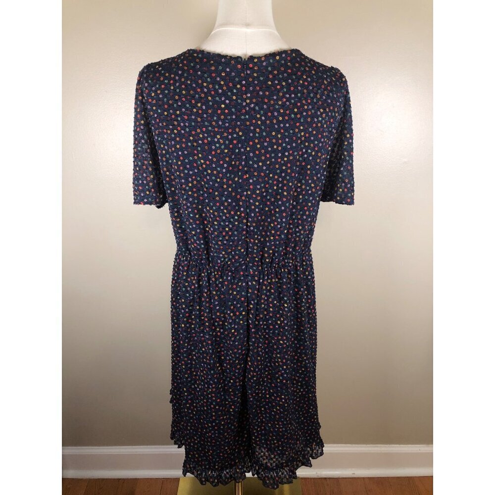 Madewell Flutter Sleeve Ruffle Hem Navy Dress in Sugar Dot - Size 10 - Picture 5 of 12